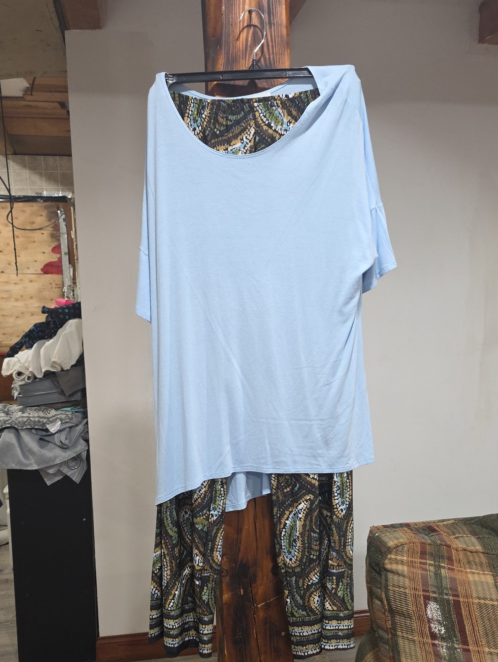 Light Blue Women's Relaxed Short Sleeve Top With Pants